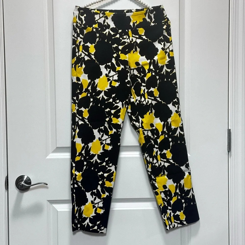 Estelle and Finn Ponte Pants Women 4 Flat Front Black Yellow White Geometric USA